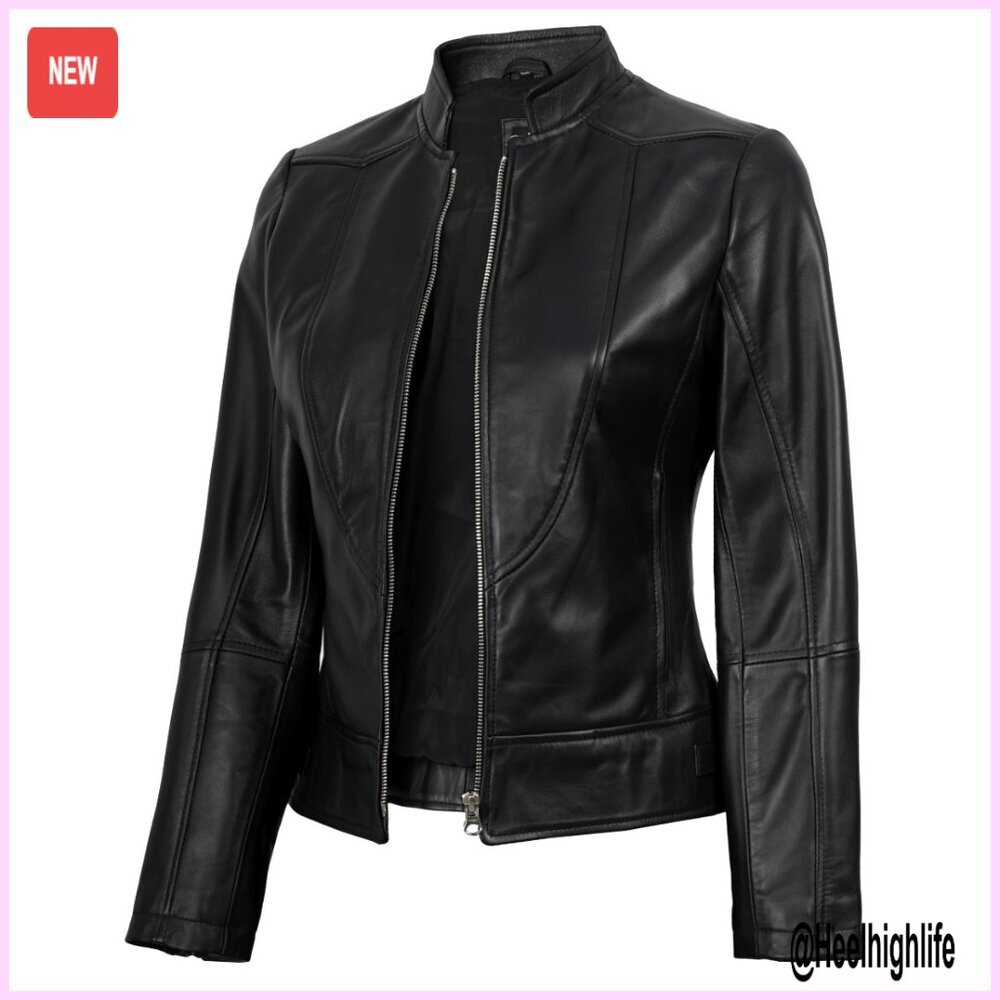 Lambskin Leather Jacket Women Cafe Racer Style